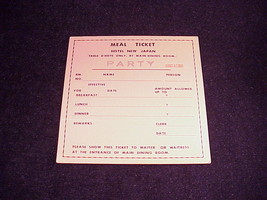 Vintage 1950&#39;s Hotel New Japan Meal Ticket Card - £6.23 GBP