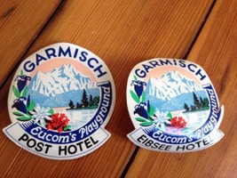 Pair Vintage Antique Garmisch Germany Bavaria Alps Hotel Luggage Labels ... - $125.00