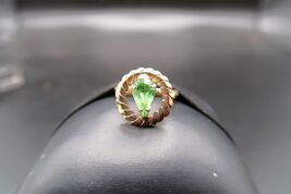 Vtg Gold Tone Adjustable Ring Pear Shape Prong Set Light Spring Green Rh... - $14.99