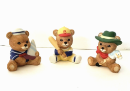 VTG Homco Playtime Teddy Bears Figurines set of 3 Sailor Cowboy Baseball Player - £11.19 GBP