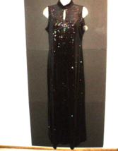 Ronni Nicole by Ouida Gown Maxi Dress Women&#39;s 8 Black/Multi Metallic Pinstripes - £61.33 GBP
