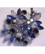 Large Vintage Aurora Borealis AB Blue White Rhinestones Weiss? Brooch Un... - $99.00