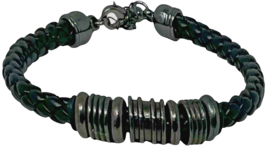 Men's Black Braided Leather Stainless Steel Bracelet Set Beaded Lobster Closure image 5