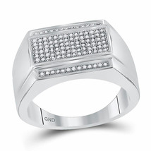Sterling Silver Mens Round Diamond Rectangle Cluster Fashion Ring 1/3 Cttw - £188.71 GBP