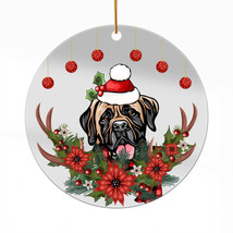 Funny English Mastiff Dog Santa Deer Anlters Wreath Christmas Ornament Acrylic - £13.41 GBP