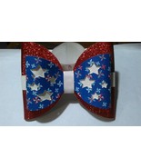 HOME MADE 4TH OF JULY HAIR BOW, RED, WHITE AND BLUE, 5&quot; X 4.25&quot; - £7.55 GBP