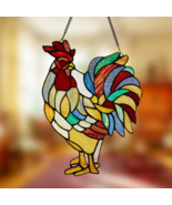 15.25&quot;H Roland the Red Rooster Stained Glass Window Panel - $79.08
