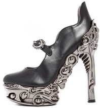 Hades KATJA Black Maryjane Pump 6&quot; High Ornate Molded Heels Platform Ankle Strap - £110.05 GBP