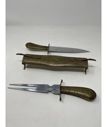 Vintage Solid Brass Handmade Detailed Knife &amp; Fork Carving Set Made In I... - $1,636.94 MXN