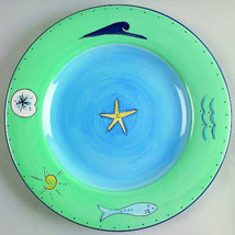 Brushes K.I.C. Hand Painted, Large Dinner Plate Blue Green Ocean Seaside Collect - £15.71 GBP