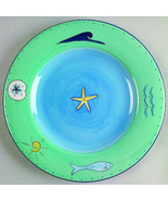 Brushes K.I.C. Hand Painted, Large Dinner Plate Blue Green Ocean Seaside... - $19.99