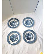 Currier and Ives Blue White 4 Dinner Plates 10.5&quot; Old Grist Mill Stamped... - $61.53 CAD