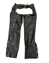 Black Leather Chaps FMC Size Small First Manufacturing Co. Biker Pants Vtg - £27.65 GBP