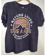 Vintage Nature Lover Explore More Take A Hike Shirt Jr. Wm. M Crop Top Gray Mtns - $14.67