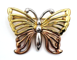 Vintage Signed AK Anne Klein Tri Tone Butterfly Brooch Pin - £10.91 GBP