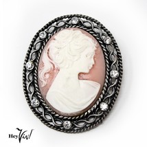 Vintage 1980s Store Stock Oval Cameo Pin Brooch 2.75&quot; w Rhinestones - Hey Viv - £12.78 GBP