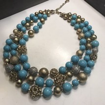 Vintage Graziano Gold Tone and Turqouise Color Beaded Necklace - £40.15 GBP