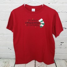 Gildan Boy Girl Large Holiday T-shirt Christmas Morning Stocking Red Green White - $11.30