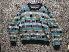 Vintage Expressions International Sweater Men XL Blue Abstract Knit 90s - £29.33 GBP