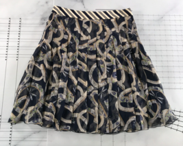 Salvatore Ferragamo Skirt Womens 8 Navy Blue Cream Design Silk Knee Length - £77.76 GBP