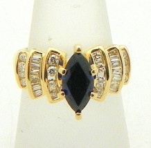 Created Sapphire &amp; 1/2 ct Diamond Accent Ring REAL Solid 14 K Gold 5.2 g Size 6 - £1,175.05 GBP