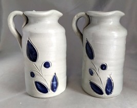 Lot (2) Williamsburg Pottery Small Salt Glazed Cobalt Blue Flower Jugs/Pitchers - £15.31 GBP