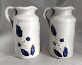 Lot (2) Williamsburg Pottery Small Salt Glazed Cobalt Blue Flower Jugs/Pitchers - £14.64 GBP