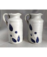 Lot (2) WILLIAMSBURG POTTERY Small Salt Glazed Cobalt Blue Flower Jugs/P... - $19.50