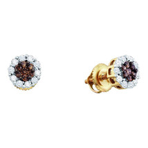 14kt Yellow Gold Womens Round Color Enhanced Brown Diamond Cluster Earrings - £973.54 GBP