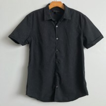 John Varvatos Shirt Black Floral Short Sleeve Button Collared Casual Poplin - £18.32 GBP