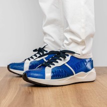 Lyon Genuine Ostrich Classic Calfskin Fashion Sneaker Blue / White image 5