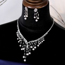 New Pearl Tassel Earrings &amp; Necklace Exquisite Jewelry Sets For Women Wedding Ac - £72.80 GBP