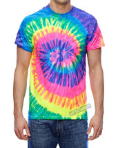 Mens Electric Neon Spiral Rainbow Tie Dye Tee Tye Die T-Shirt S, M, L, XL NEW - £8.52 GBP+