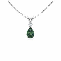 Teal Montana Sapphire Teardrop Pendant with Diamond in Silver (AA, Size- 6x4MM) - £235.42 GBP