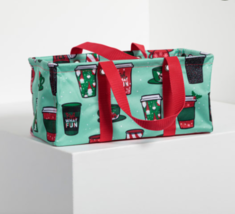 Tiny Utility Tote (new) HOLIDAY CAFE&#39; -  GREEN &amp; RED W/ HOLIDAY CUPS - AL78 - £22.80 GBP