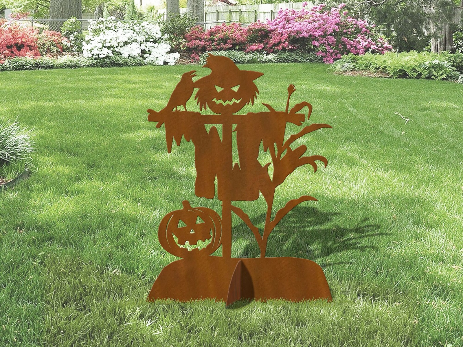 36in Tall Scarecrow Halloween Sturdy Rust Metal Yard Art Lawn Sculpture - $309.00