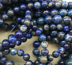 6mm Blue Lapis Lazuli Round Beads, 1 15in Strand, dark denim blue stone - $15.00