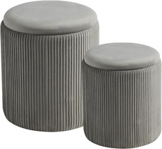 Round Set Of 2 Ottoman With Storage-Upholstered Velvet Vanity Stool, Ligth Grey - $115.97