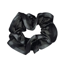 Black Ruffles Silk Satin Hair Tie Accessories Scrunchie Handmade SB24 - $15.00