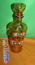 Vintage Jay Import Italy Amber Glass Painted Decanter Bottle With Stopper - £23.73 GBP