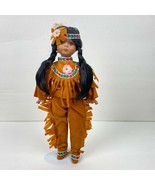 Native American Porcelain Girl Doll Fringe Pants &amp; Top Embroidery Trim 1... - £13.93 GBP