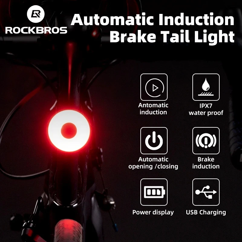 ROCKBROS Bike Light Smart Bicycle Rear Light Bike LED Light Auto Start/Stop - £16.93 GBP