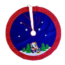Christmas Tree Skirt Felt Appliqué Santa Penguin Trees Snow Winter Blue ... - $28.46