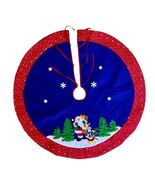 Christmas Tree Skirt Felt Appliqué Santa Penguin Trees Snow Winter Blue ... - $28.46