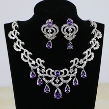 Water Drop Purple Cubic Zirconia White CZ 925 Silver Bridal Jewelry Set For Wome - £24.93 GBP