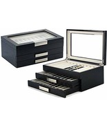 30 Pen slot Fountain Ebony Wood glass Display Case Organizer Storage Box... - £91.20 GBP