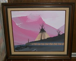 Native American Indian Purple Teepee Acrylic Painting Board Art Steve Iannacito - £391.49 GBP