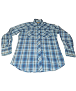 Wrangler Western Shirt Mens Medium Blue navy Plaid Pearl Snap Style Long... - £15.20 GBP