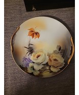 Vtg 9&quot; 40&#39;s Noritake Hand Painted Floral Tray Plate W Handles Rose Peach... - $17.41