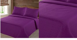 Purple Nena Solid Closout Quilt Bedding Bedspread Coverlet Pillow Cases Set - £46.40 GBP